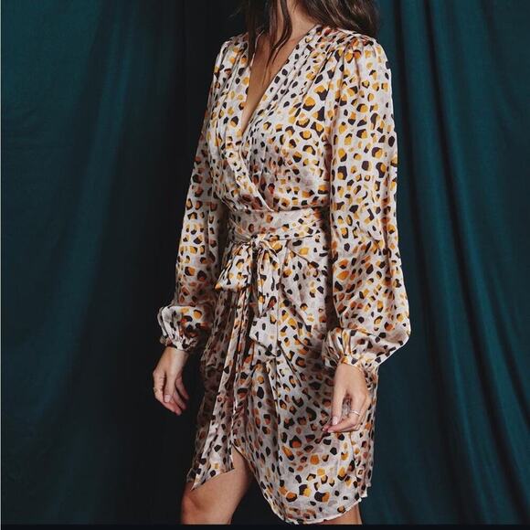 NEW Dress Forum Untamed Surplice Cheetah Wrap Midi Dress Size Small - Picture 1 of 11